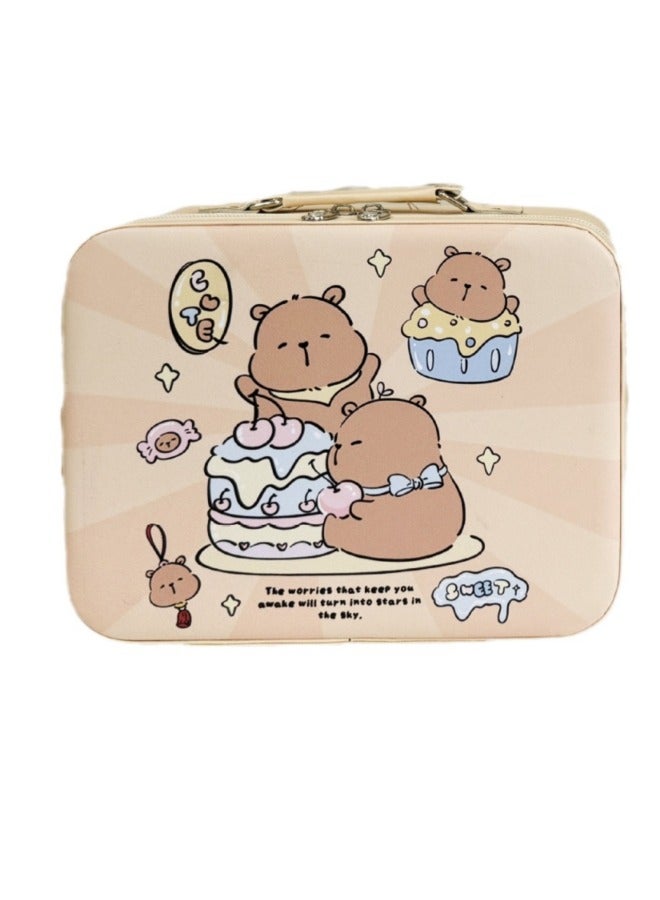 Generic Cosmetic Case With Mirror Large Capacity Portable Cosmetic Case Small Suitcase Cute Women's Travel Wash Storage Bag Waterproof-Color:White Lotus Bear With Mirror And Strap-Size:12inch - Image 5