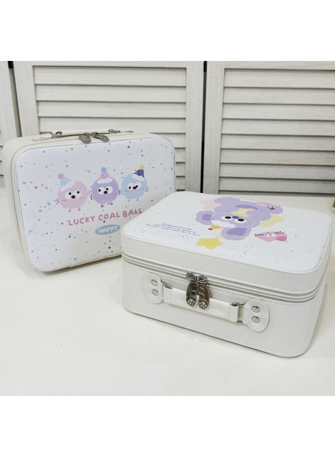 Generic Cosmetic Case With Mirror Large Capacity Portable Cosmetic Case Small Suitcase Cute Women's Travel Wash Storage Bag Waterproof-Color:White Lotus Bear With Mirror And Strap-Size:12inch - Image 3