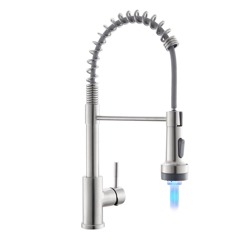 GIMILI Kitchen Faucet with Pull Down Sprayer Single Hole Stainless Steel LED Faucet Suitable for Farmhouses RV Laundry Room Outdoor and Campers Llave para fregadero de cocina Brushed Nickel