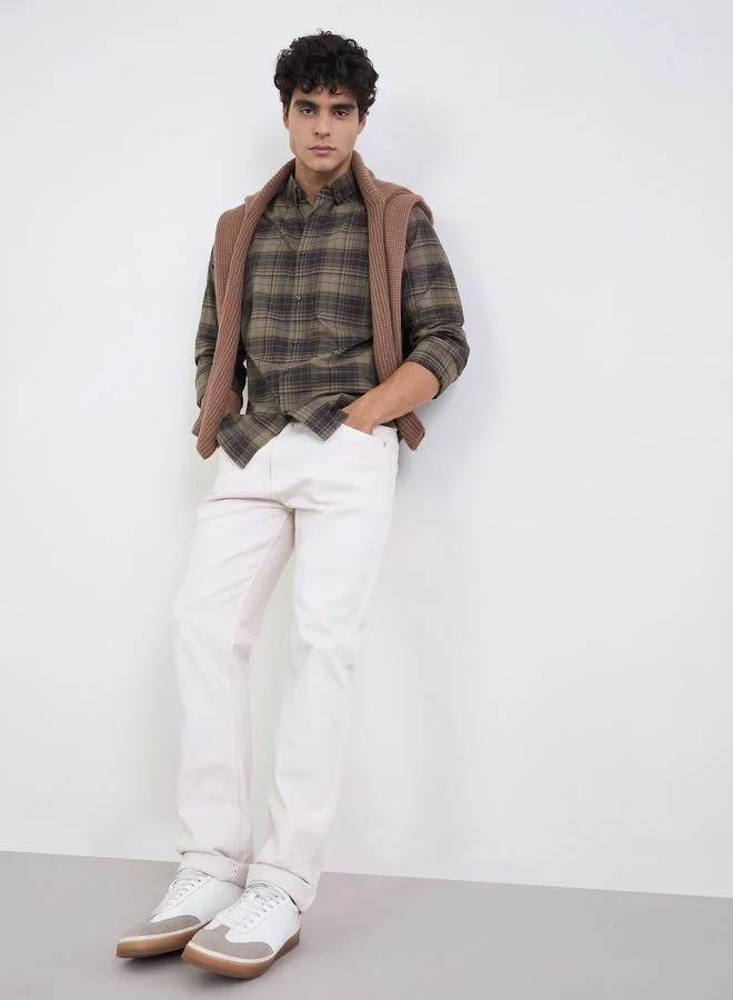 Styli Men Brown Checked Long Sleeves Regular Fit Shirt