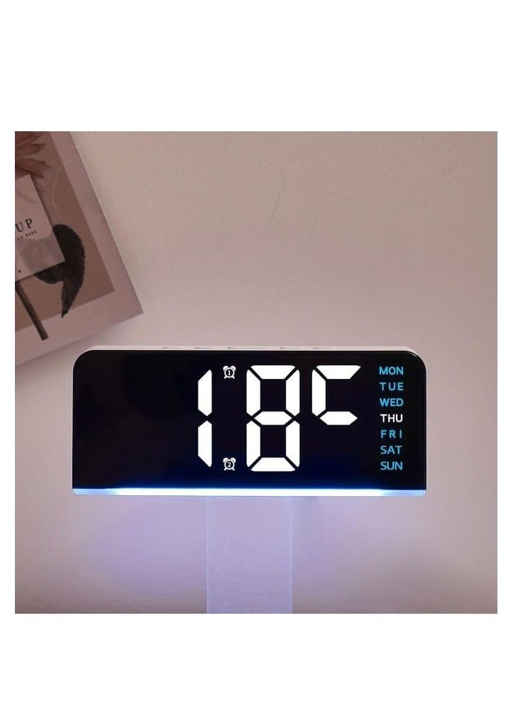 ساعة منبه رقمية LED عرض الوقت والتاريخ ودرجة الحرارة و إضاءة ليلية تصميم عصري لسطح المكتب او المنزل فريم اسود - Image 3
