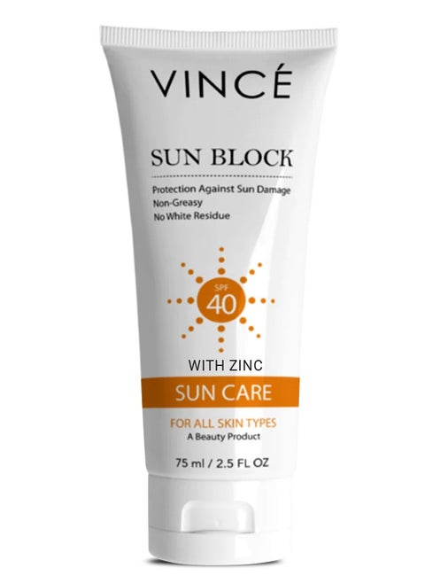 Sunblock SPF 40 – Broad-Spectrum Protection against Sun’s Harmful UVA/UVB Rays, Pollution & Infrared – Hydrates, Soothes & Prevents Premature Aging – Lightweight, No White Cast, 75ml