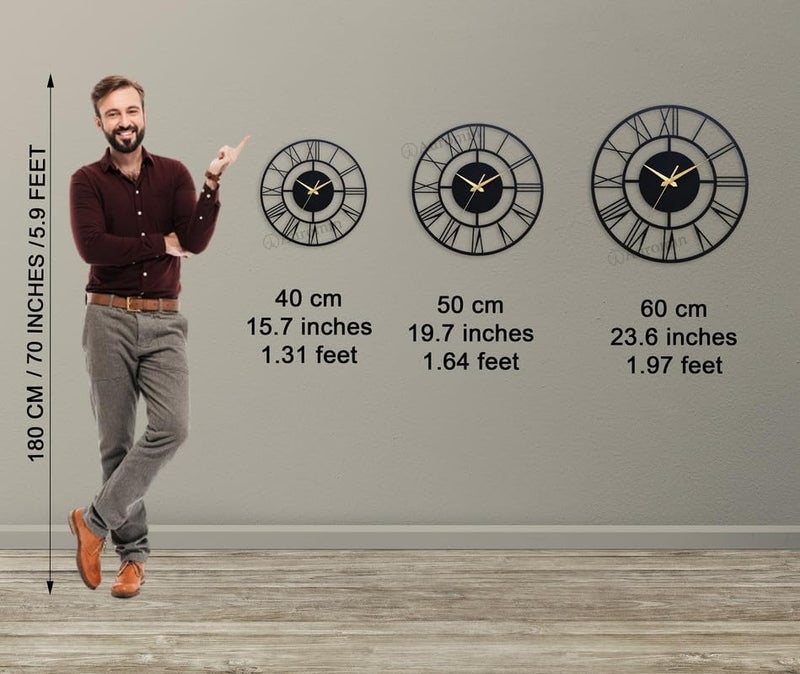 HIRVALL 20 Large Black Roman Numeral Wall Clock Silent Battery Operated Big Metal Decorative Wall Clocks for Living Room Farmhouse - Image 4