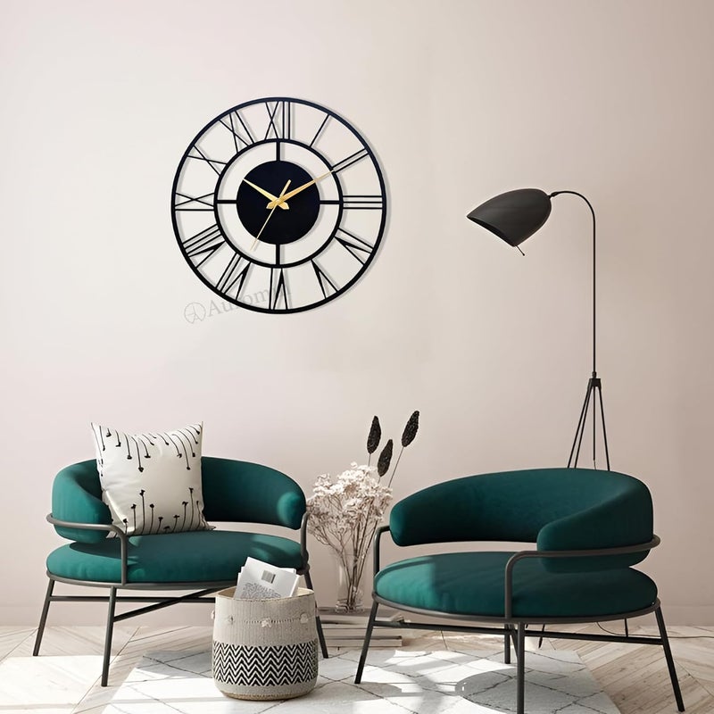 HIRVALL 20 Large Black Roman Numeral Wall Clock Silent Battery Operated Big Metal Decorative Wall Clocks for Living Room Farmhouse - Image 2