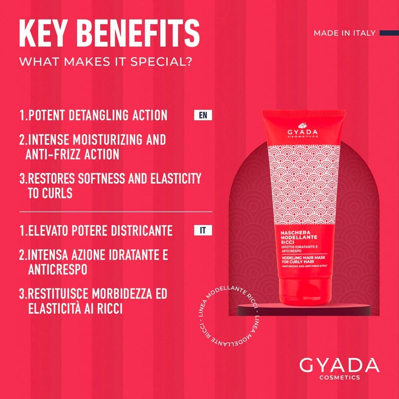 GYADA COSMETICS Curly Modelling Mask for Dry and Frizzy Hair Gives Softness Elasticity Definition Detangling and Antifrizz Effect with Coconut Oil and Gluconolactone 200ml - Image 2
