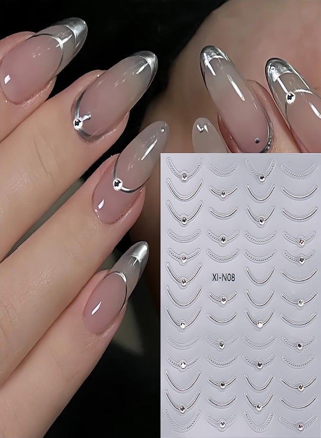 BYJKYEN Crystal Diamond French Tip Nail Stickers for Nail Art, Gold Silver French Tip Nail Decals 3D Self-Adhesive French Tip Nail Art Design Decals French Nail Art Sticker for Women Girls Nail Decoration - Image 2