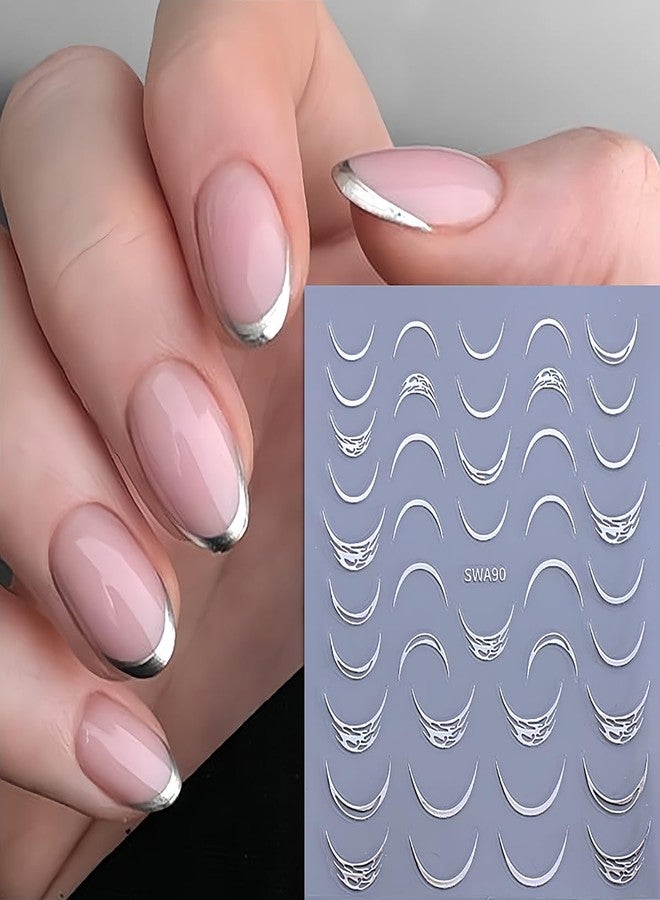 BYJKYEN Crystal Diamond French Tip Nail Stickers for Nail Art, Gold Silver French Tip Nail Decals 3D Self-Adhesive French Tip Nail Art Design Decals French Nail Art Sticker for Women Girls Nail Decoration - Image 3