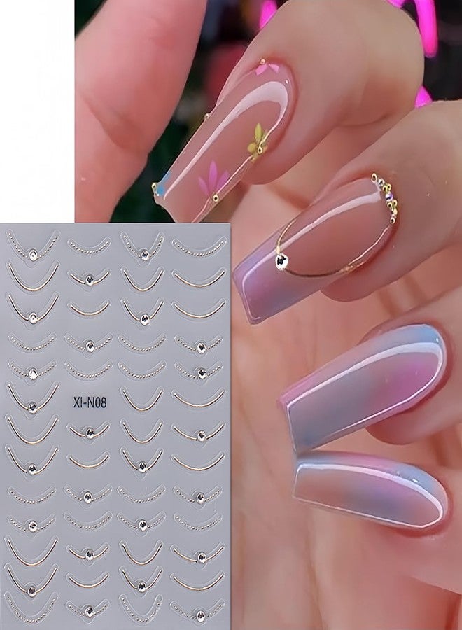 BYJKYEN Crystal Diamond French Tip Nail Stickers for Nail Art, Gold Silver French Tip Nail Decals 3D Self-Adhesive French Tip Nail Art Design Decals French Nail Art Sticker for Women Girls Nail Decoration - Image 4