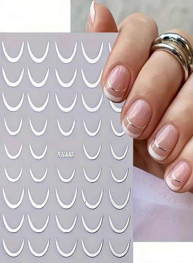 BYJKYEN Crystal Diamond French Tip Nail Stickers for Nail Art, Gold Silver French Tip Nail Decals 3D Self-Adhesive French Tip Nail Art Design Decals French Nail Art Sticker for Women Girls Nail Decoration - Image 5