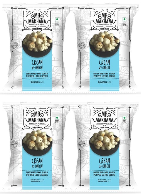 Pack of 4 Cream & Onion Popped Lotus Seeds 25 Grams