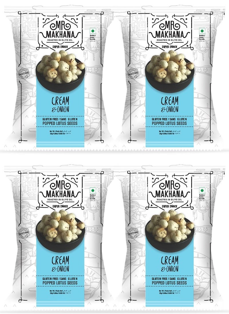 Pack of 4 Cream & Onion Popped Lotus Seeds 25 Grams