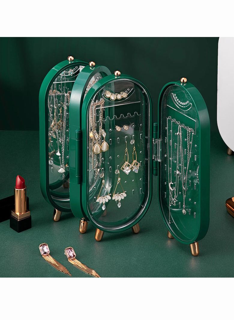 ميكسد مجوهرات صندوق تخزين أقراط عرض حامل قلادة منظم قلادة مطوية صندوق بلاستيكي محمول 4 أبواب - Image 2