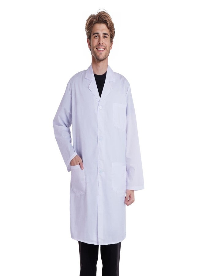 mifengda Scientist Doctor Costume Women Men Halloween White Flat Long Sleeve Unisex Lab Coats for Adult Doctor Nurse Student, White, XL - Image 1