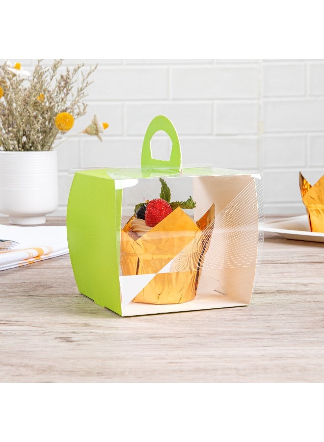 Restaurantware 4 Inch x 4.25 Inch Cupcake Boxes, 100 Disposable Cupcake Display Boxes - With Handle, Geometric Line Accent, Clear Plastic Single Cupcake Containers, For Weddings Or Birthdays  - Image 3