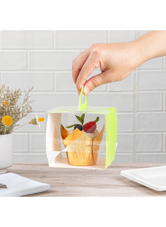 Restaurantware 4 Inch x 4.25 Inch Cupcake Boxes, 100 Disposable Cupcake Display Boxes - With Handle, Geometric Line Accent, Clear Plastic Single Cupcake Containers, For Weddings Or Birthdays  - Image 5