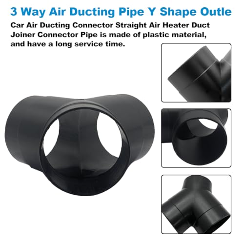 Cotonlake Car Heater Warm Straight 3 Way Air Ducting Pipe 75mm Y Shape Outlet Connector 3 inch Duct Joiner Connector Pipe Black Plastic 2PCS - Image 5
