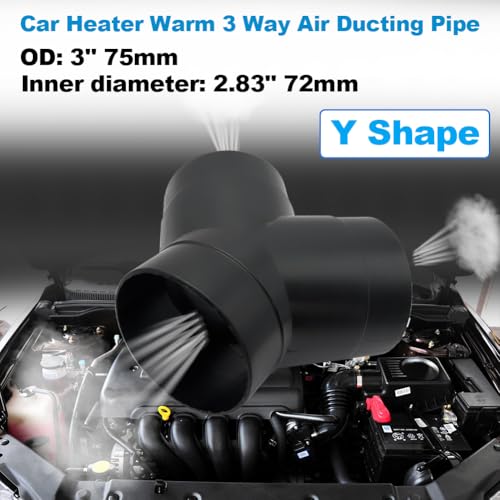 Cotonlake Car Heater Warm Straight 3 Way Air Ducting Pipe 75mm Y Shape Outlet Connector 3 inch Duct Joiner Connector Pipe Black Plastic 2PCS - Image 3