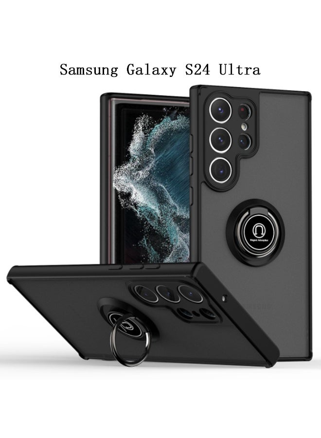 Case Cover for Samsung Galaxy S24 Ultra , TPU + Hard PC Magnetic Ring Car Mount Stand Bumper Cover Full Portection Shockproof Phone Case for Samsung Galaxy S24 Ultra, Black - Image 1