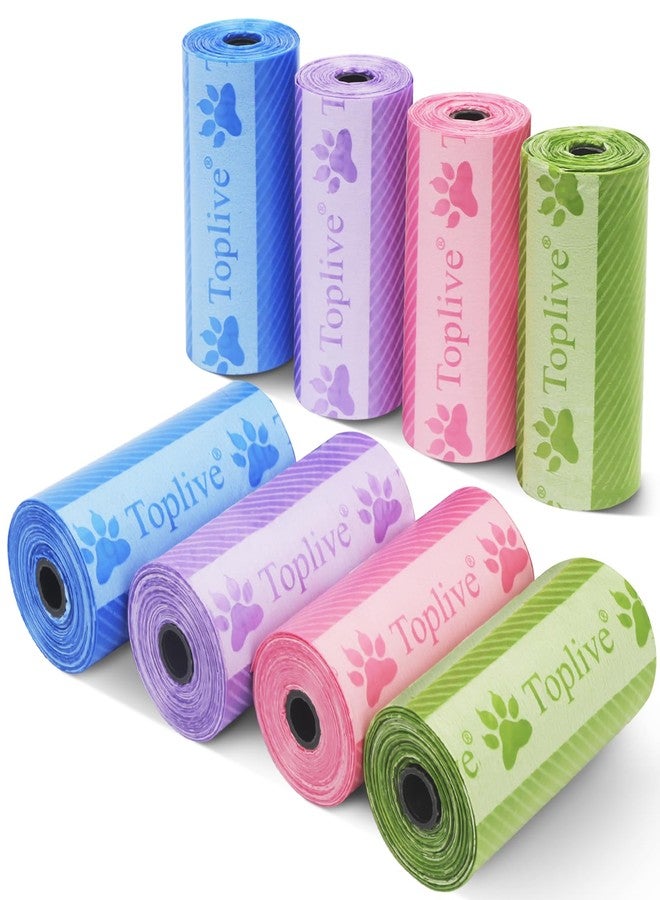 Toplive Dog Poop Bags Rolls, Pet Waste Bags, Extra Thick Strong Leak-Proof Dog Bag for Poop 8 Rolls (120 Bags), Assorted Colors with Cute Prints - Image 1
