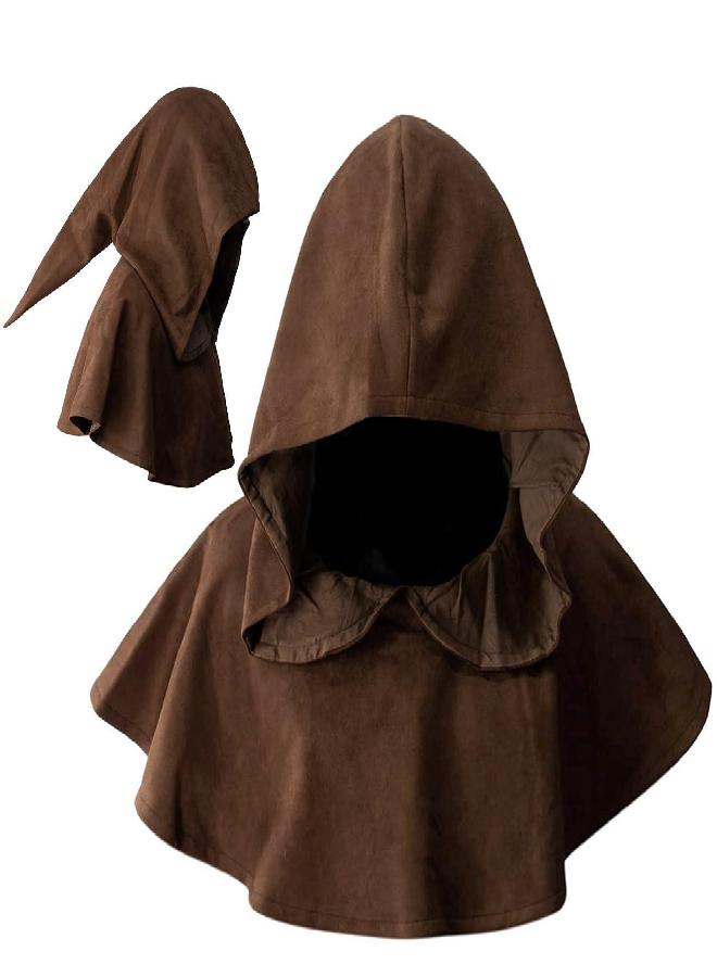 DAZCOS Multicolor Medieval Cowl Hat Durable Faux Suede Pagan Cosplay Accessory (Brown) - Image 4