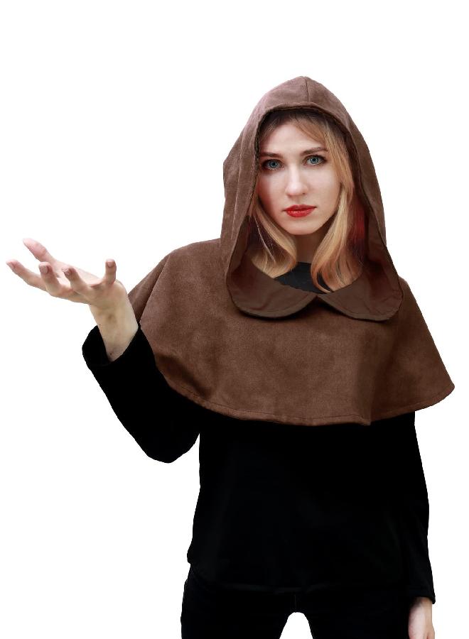 DAZCOS Multicolor Medieval Cowl Hat Durable Faux Suede Pagan Cosplay Accessory (Brown) - Image 2