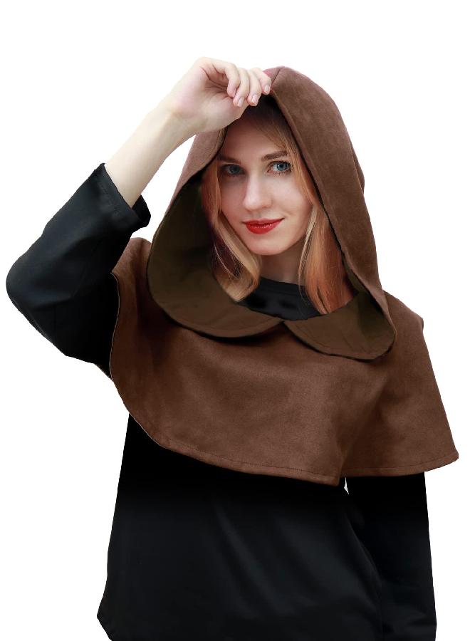 DAZCOS Multicolor Medieval Cowl Hat Durable Faux Suede Pagan Cosplay Accessory (Brown) - Image 1