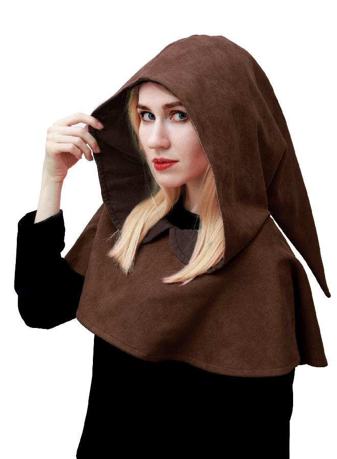 DAZCOS Multicolor Medieval Cowl Hat Durable Faux Suede Pagan Cosplay Accessory (Brown) - Image 3