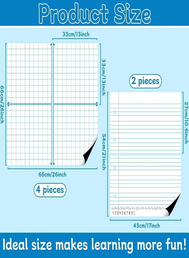 Ojustbeok Jumbo Magnetic Notebook Paper & XY Coordinate Dry Erase Grid, 26" x 26" & 21.5" x 17", White, Multi-color, Magnetic Mount, Horizontal, Grid Pattern, 6 Count, School Accessories - Image 2