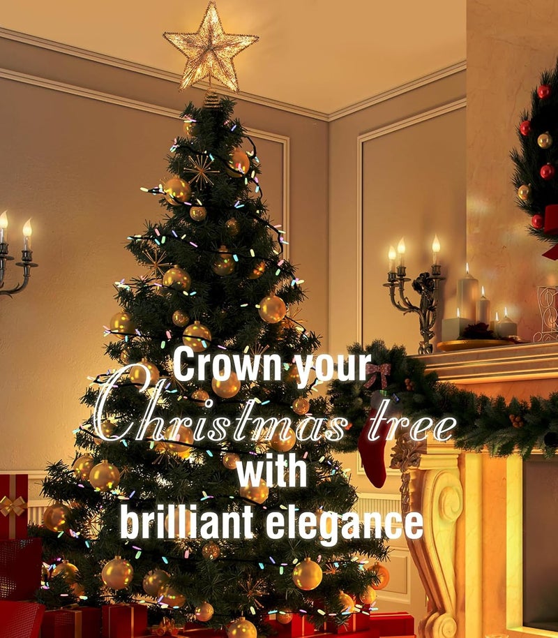 Luxspire Christmas Tree Topper, 3D Lighted Christmas Tree Star with Remote & USB, 9.8" Star for Christmas Tree Top, Holiday Decorations, 6H Timer & 8 Lighting Modes, Champagne Gold - Image 2