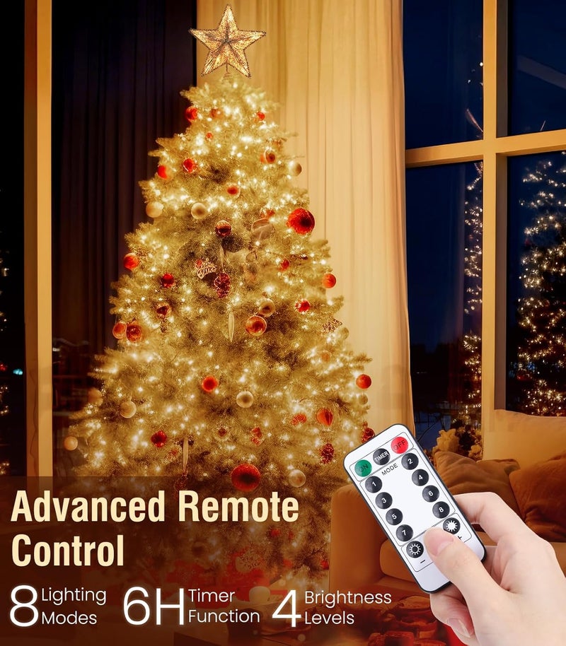 Luxspire Christmas Tree Topper, 3D Lighted Christmas Tree Star with Remote & USB, 9.8" Star for Christmas Tree Top, Holiday Decorations, 6H Timer & 8 Lighting Modes, Champagne Gold - Image 4