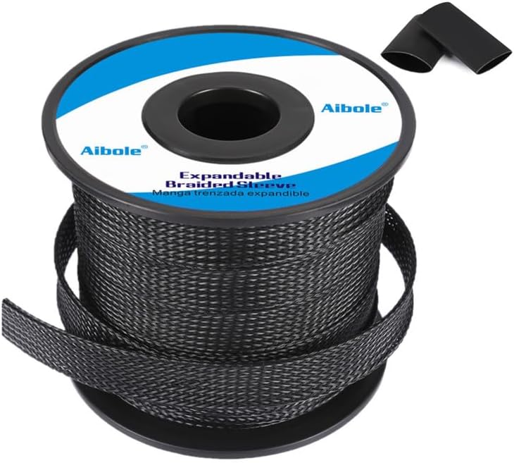 Aibole 100Ft-1/4inch PET Expandable Braided Wire Sleeving,Wire Loom Cable Sleeve for TV,Computer,Home Theater,Automotive,Home Industrial,Electrical Wires,Chemical,Protect Cat from Chewing Cords,Black - Image 1