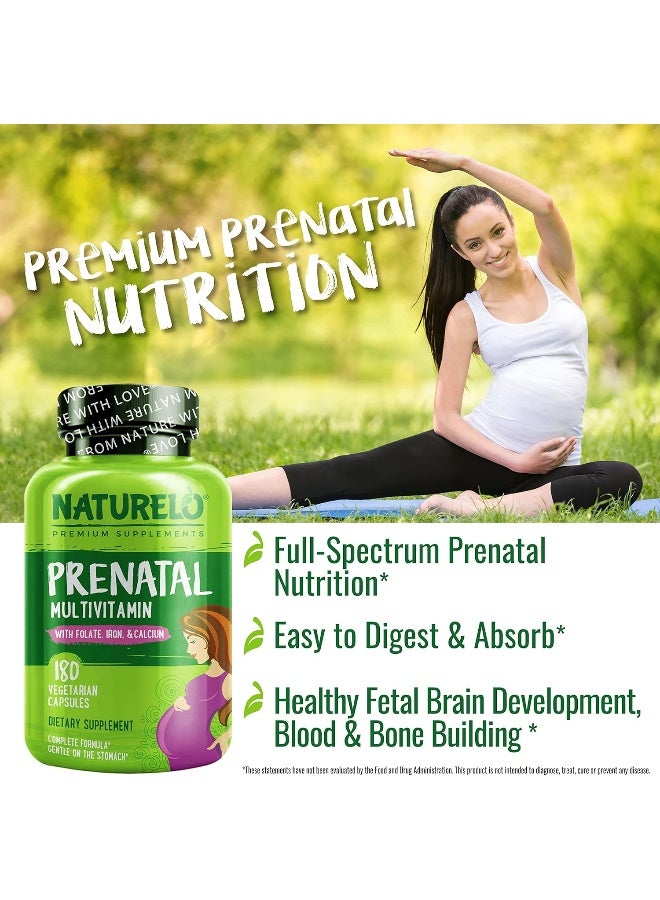 NATURELO Prenatal Multivitamin with Gentle Chelated Iron Methyl Folate Plant Calcium Choline Vegan Vegetarian NonGMO Gluten Free 180 Capsules 2 Month Supply - Image 5