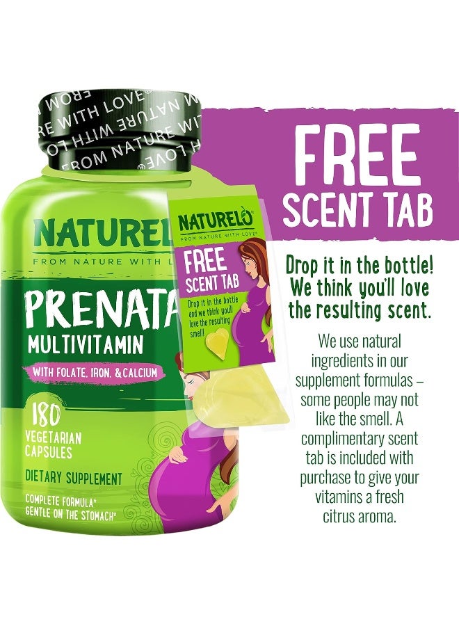 NATURELO Prenatal Multivitamin with Gentle Chelated Iron Methyl Folate Plant Calcium Choline Vegan Vegetarian NonGMO Gluten Free 180 Capsules 2 Month Supply - Image 2