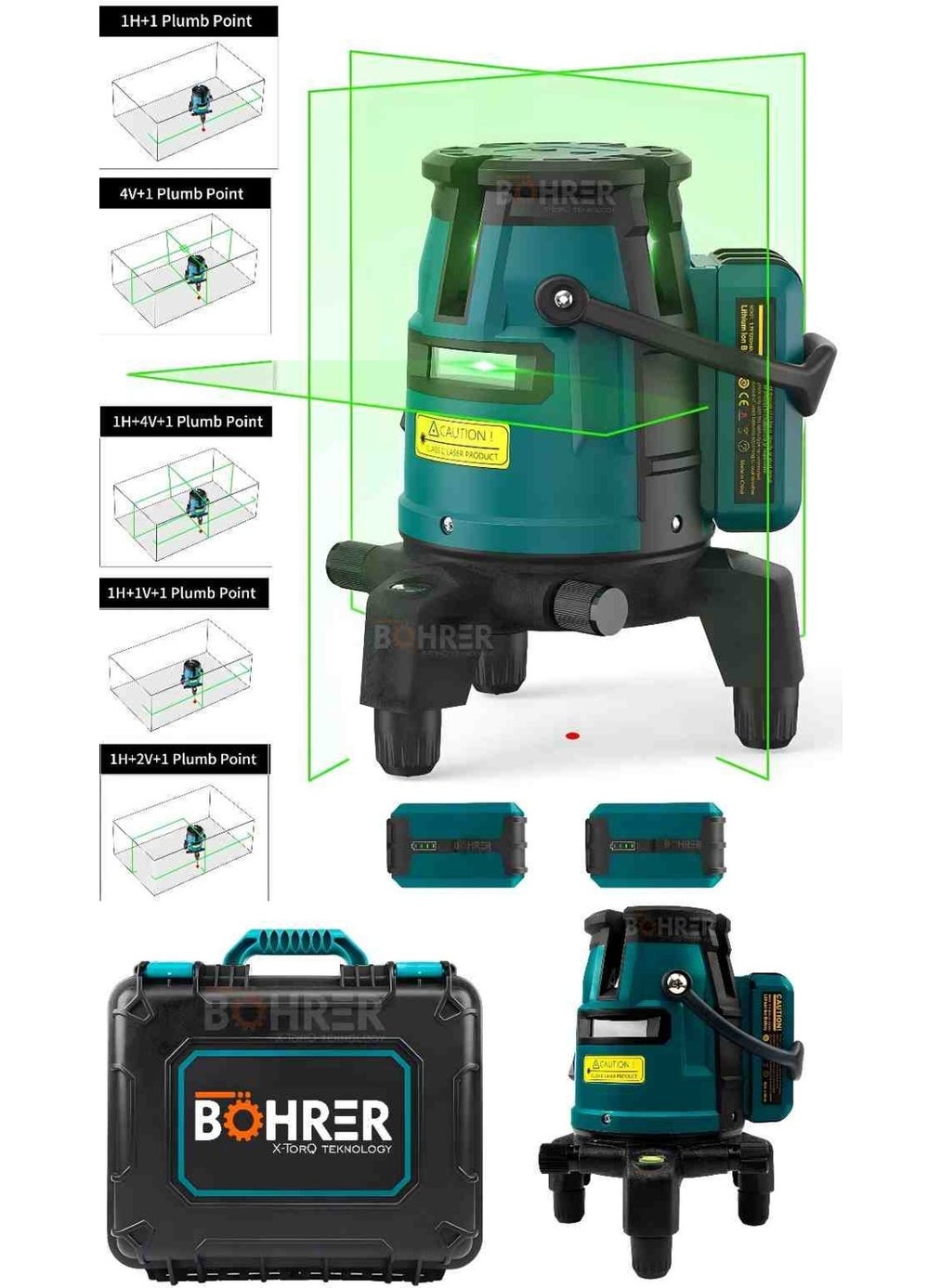 Böhrer Multi-Line Laser Alignment 4 Vertical 1 Horizontal Line 360 ​​C Rotating Base Rechargeable Battery 30M Range  - Image 1
