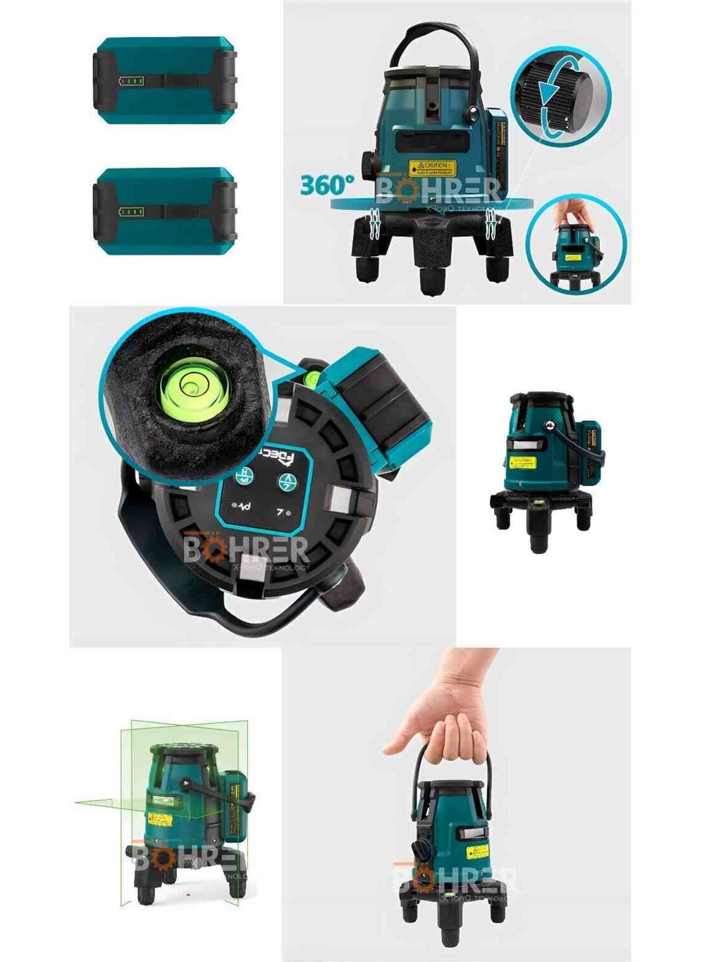 Böhrer Multi-Line Laser Alignment 4 Vertical 1 Horizontal Line 360 ​​C Rotating Base Rechargeable Battery 30M Range  - Image 3