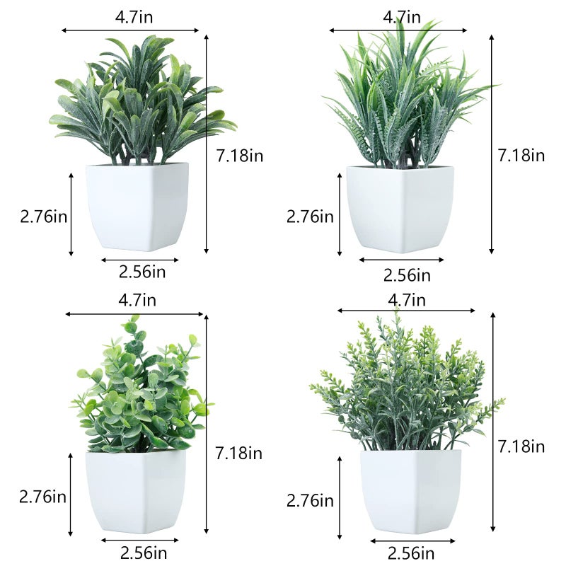 GREENTIME 4 Pack Fake Plants in White Pot Small Artificial Eucalyptus Potted Plant Wheat Grass Mini Faux Potted Plants Greenery for Home Decor Indoor Office Table Room Farmhouse Bathroom Decoration - Image 1