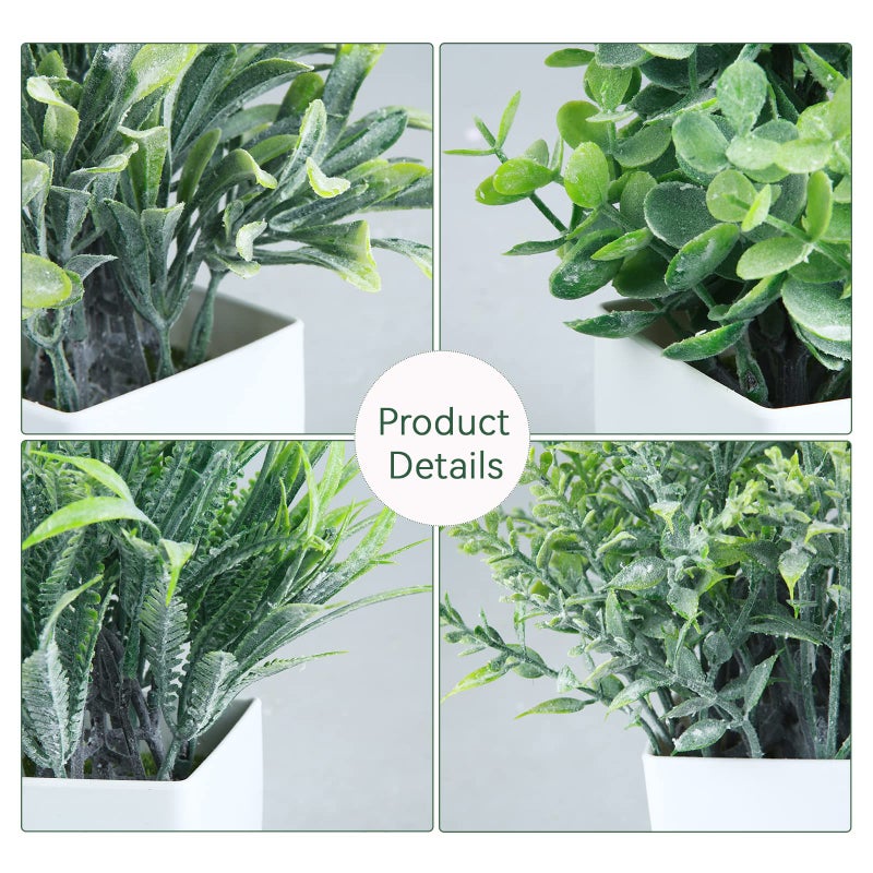GREENTIME 4 Pack Fake Plants in White Pot Small Artificial Eucalyptus Potted Plant Wheat Grass Mini Faux Potted Plants Greenery for Home Decor Indoor Office Table Room Farmhouse Bathroom Decoration - Image 2
