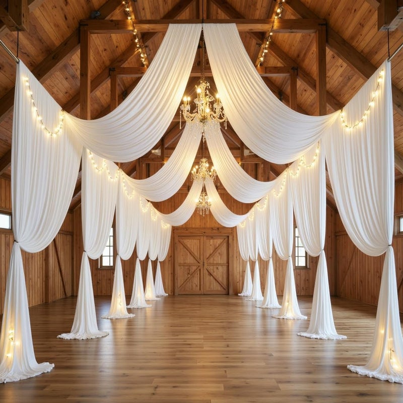 NSSONBEN 20ft×40ft Ivory Ceiling Drapes for Weddings Parties,4 Panels 5×40ft Long Ceiling Curtain for Tent Canopy,Wrinkle Free Silk Easy to Draping&Hang Ivory Drapes for Event Church Stage Photo Bedroom - Image 3