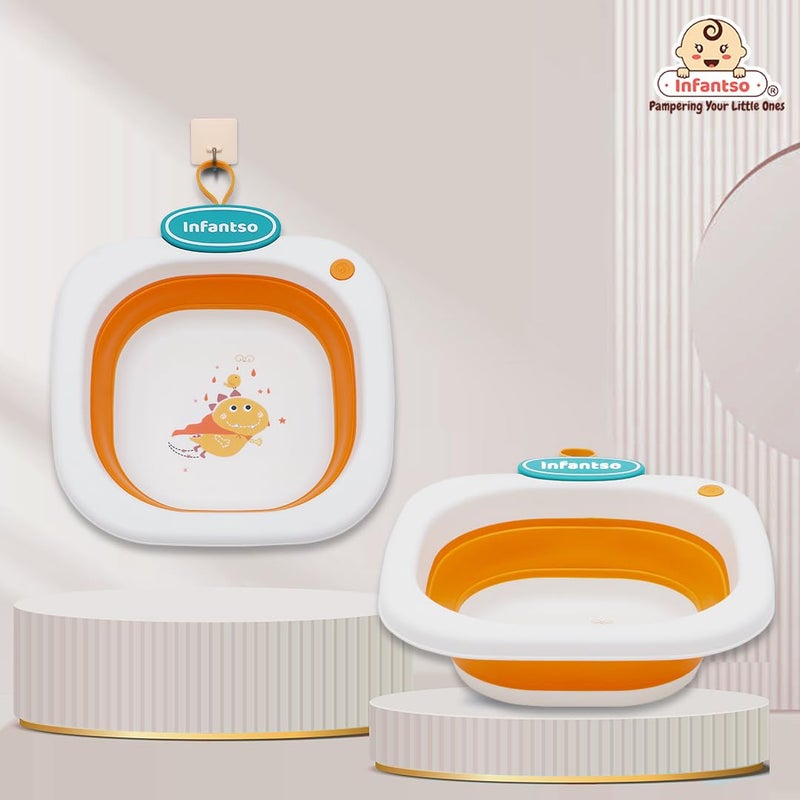 Infantso حوض غسيل متعدد الأغراض من إنفانتسو للسفر، قابل للطي، خفيف الوزن ومحمول لزجاجات الأطفال، الملابس، حوض غسيل رأس الطفل (برتقالي) - Image 1