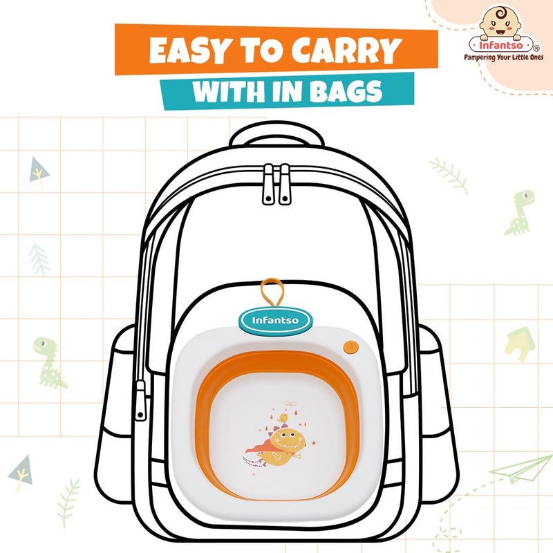 Infantso حوض غسيل متعدد الأغراض من إنفانتسو للسفر، قابل للطي، خفيف الوزن ومحمول لزجاجات الأطفال، الملابس، حوض غسيل رأس الطفل (برتقالي) - Image 4