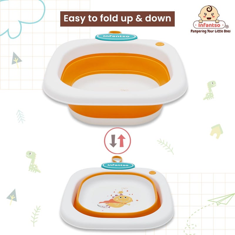 Infantso حوض غسيل متعدد الأغراض من إنفانتسو للسفر، قابل للطي، خفيف الوزن ومحمول لزجاجات الأطفال، الملابس، حوض غسيل رأس الطفل (برتقالي) - Image 3
