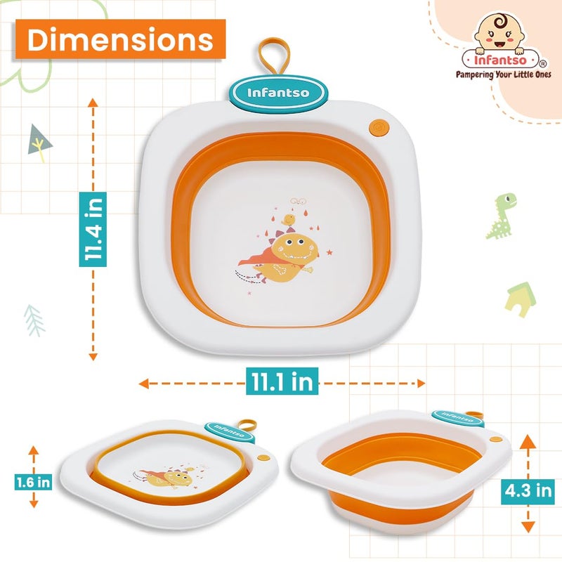 Infantso حوض غسيل متعدد الأغراض من إنفانتسو للسفر، قابل للطي، خفيف الوزن ومحمول لزجاجات الأطفال، الملابس، حوض غسيل رأس الطفل (برتقالي) - Image 5