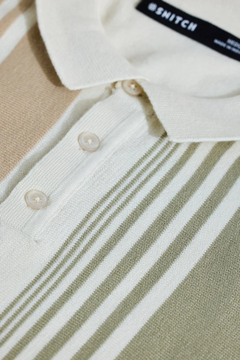 SNITCH Off White Stripes Slim Fit T-Shirt