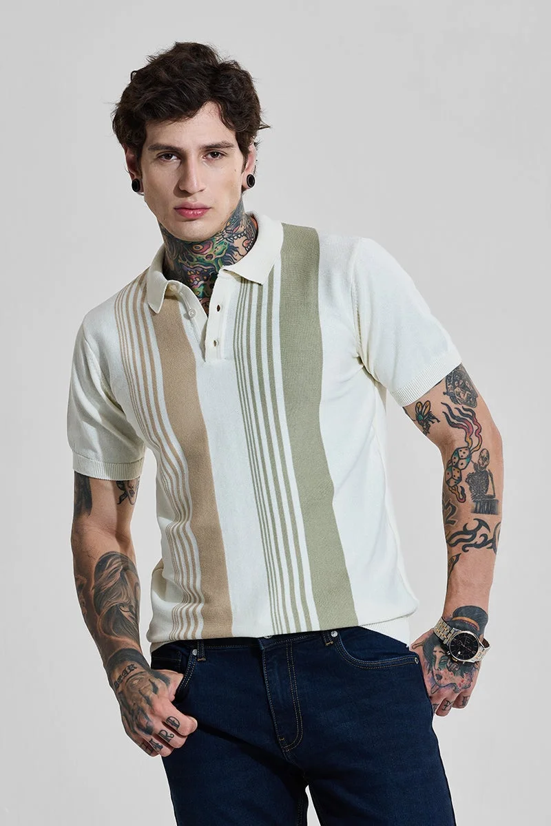 SNITCH Off White Stripes Slim Fit T-Shirt