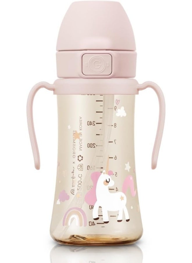 GROSMIMI Flip Top Spill Proof Sippy Cup with Stage 2 Straw for Toddlers, Customizable, PPSU, BPA Free 10 oz (Unicorn) - Image 1