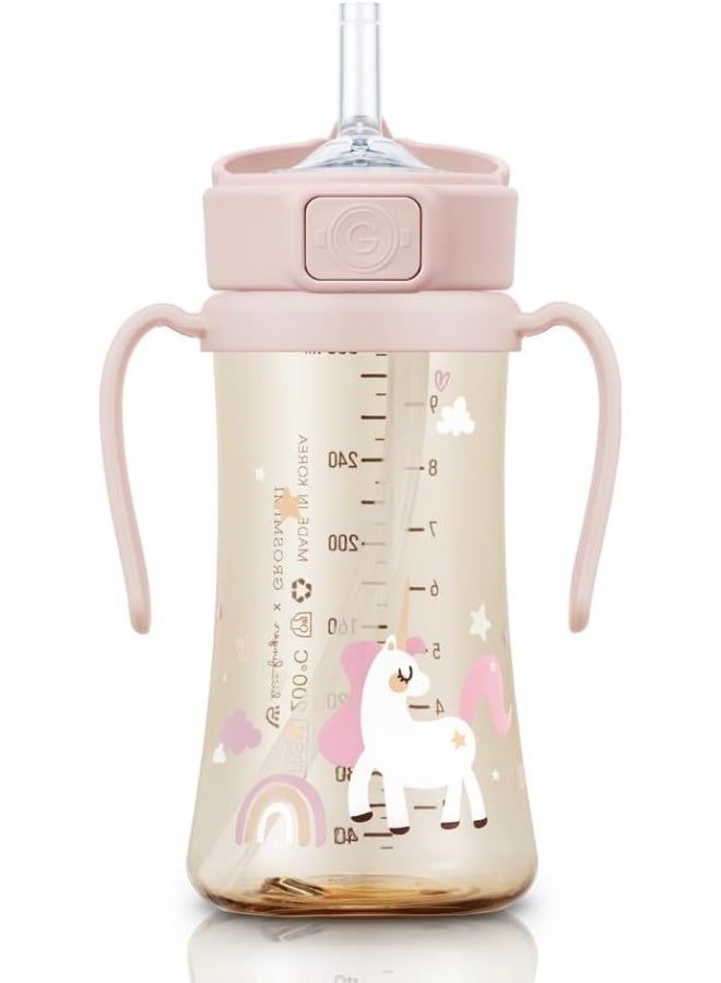 GROSMIMI Flip Top Spill Proof Sippy Cup with Stage 2 Straw for Toddlers, Customizable, PPSU, BPA Free 10 oz (Unicorn) - Image 3