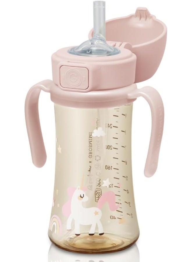 GROSMIMI Flip Top Spill Proof Sippy Cup with Stage 2 Straw for Toddlers, Customizable, PPSU, BPA Free 10 oz (Unicorn) - Image 5