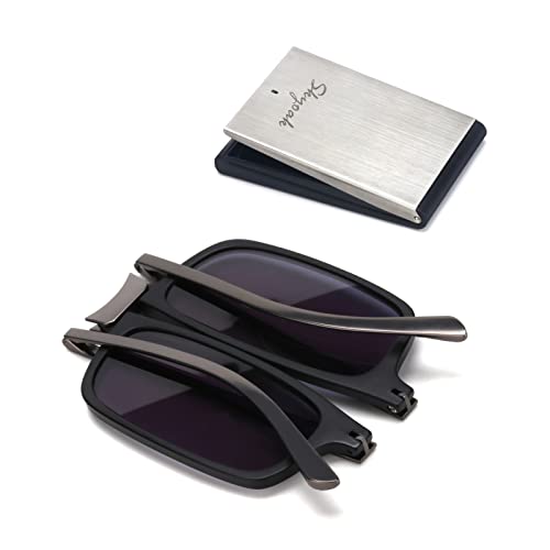 SKYOAK Unbreakable Evolved Folding Reading Sunglasses Women Men Blue Light Blocking Anti UV Eyestrain Foldable Portable Compact Lens Sun Readers Upgraded Metal Case Pocket Computer glasses 2.5 BLACK - Image 1