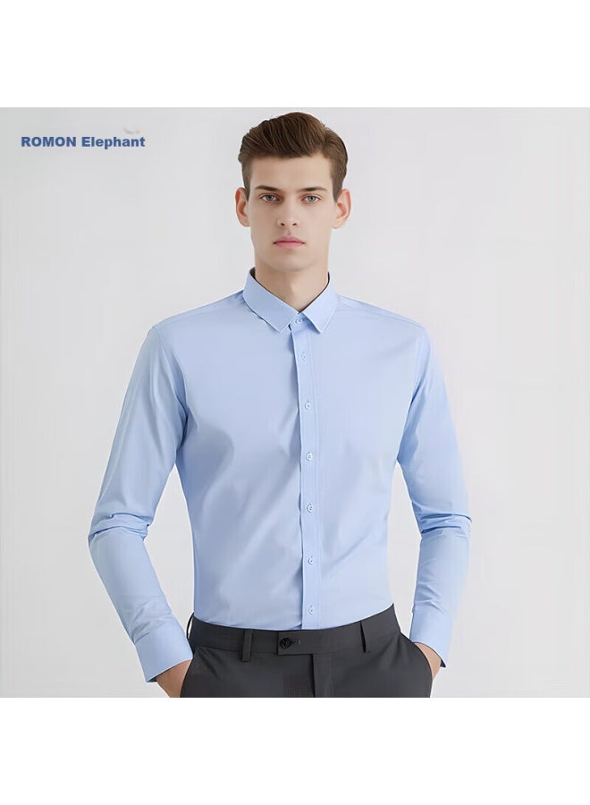 ROMON Romon Solid Color Business Professional Formal Men's Shirt, Work Uniform Men's Clothing, Long-sleeve Shirt For Men, Cs108 Blue 2xl  - Image 1