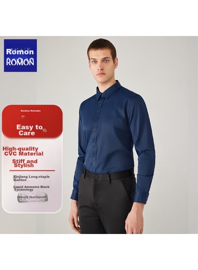 ROMON Romon Solid Color Business Professional Formal Men's Shirt, Work Uniform Men's Clothing, Long-sleeve Shirt For Men, Cs108 Blue 2xl  - Image 3